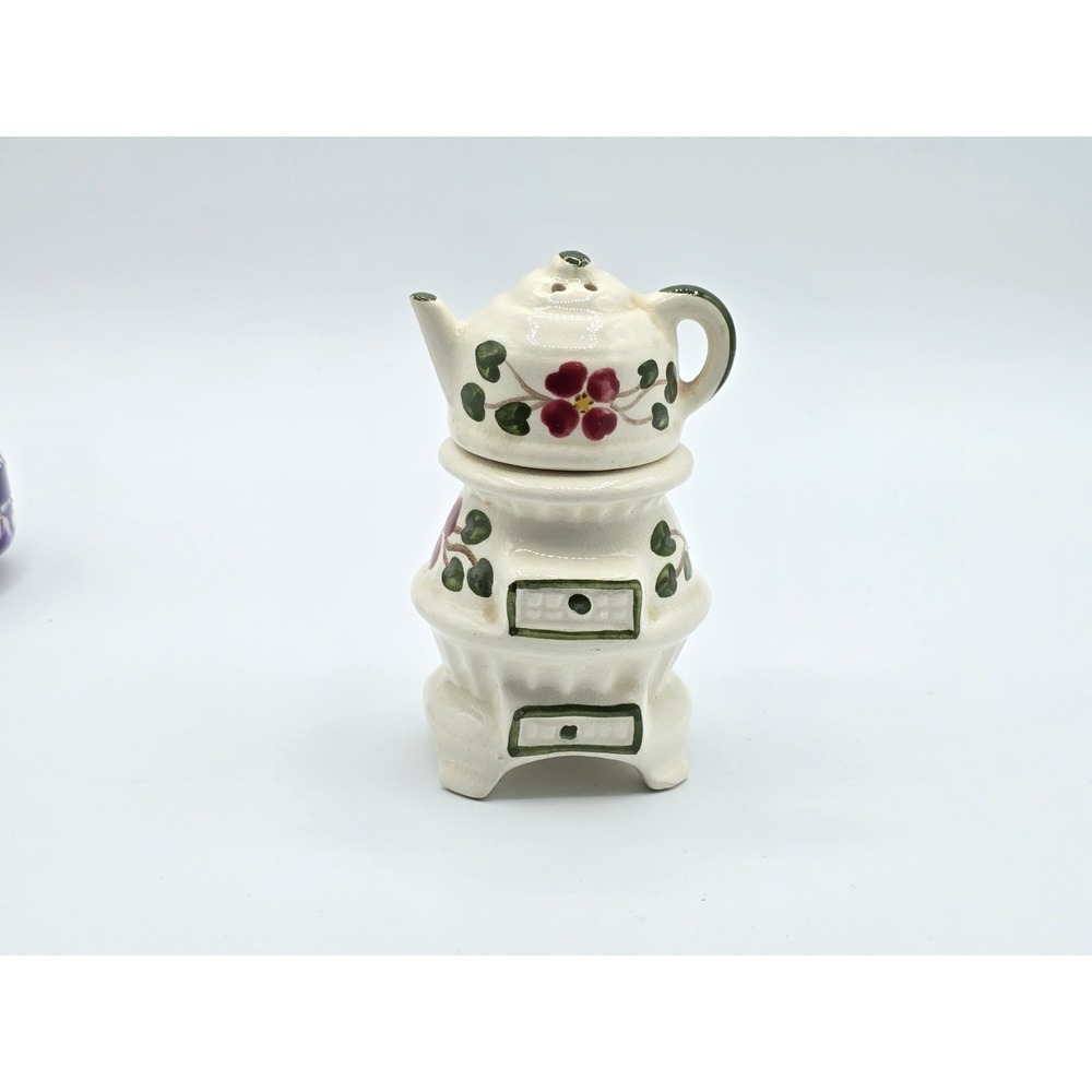 Vintage Tea Pot Coffee Kettle Stove Floral Ceramic Salt and Pepper‎ Shakers